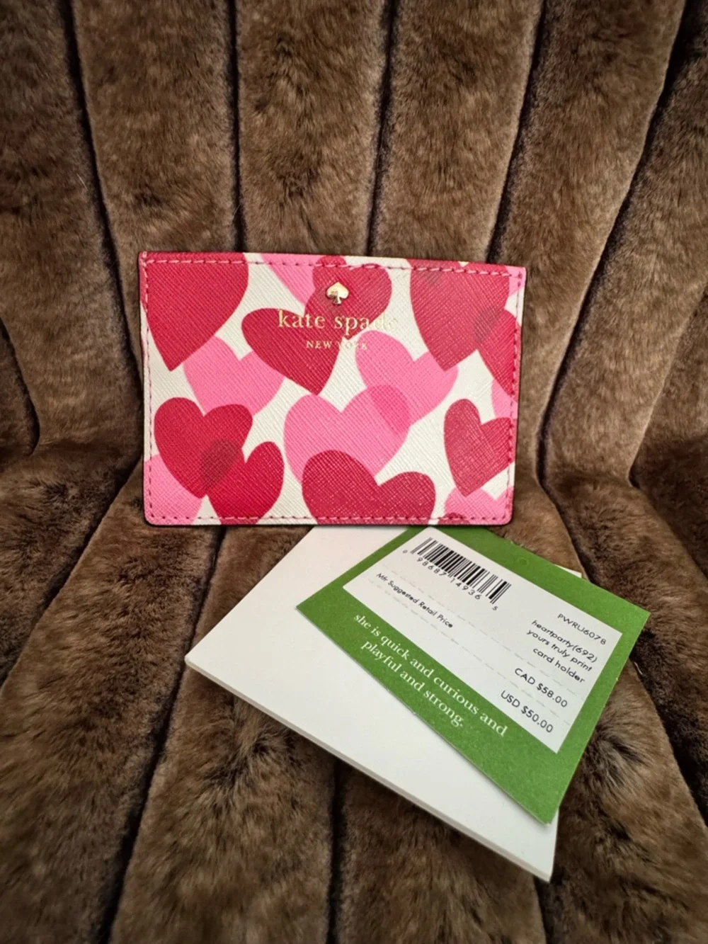 NWT kate spade New York Pink & Red Heart Card Holder - Picture 1 of 2